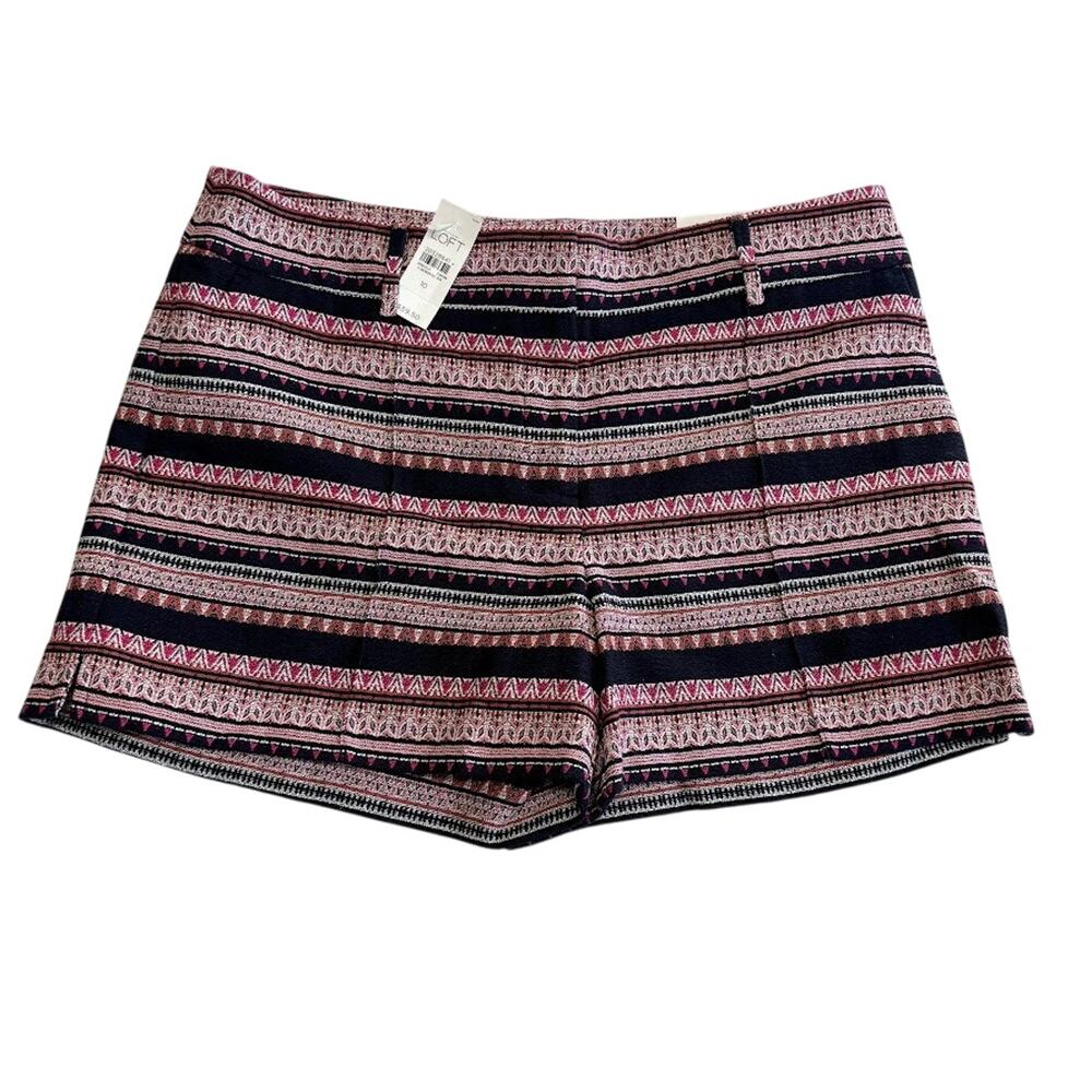 LOFT Jacquard Knit Riviera Shorts(2) Navy Aztec Pink Geometric Pattern Size 10 - Picture 3 of 16